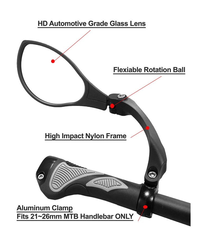 Hafny New Handlebar Bike Mirror, HD Blast-Resistant, Safe Crystal Clear Glass Mirror, Adjustable Rotatable, Rearview Mirror, Bicycle, HF-M902LS-FR01 - Image 2